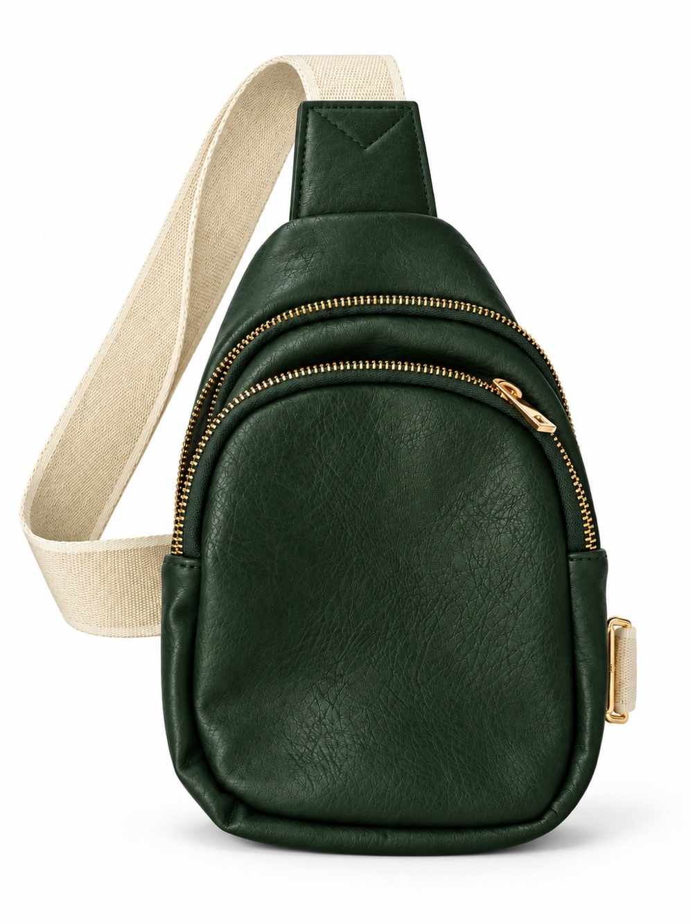 Forest Green Sling Satchel with Beige Strap